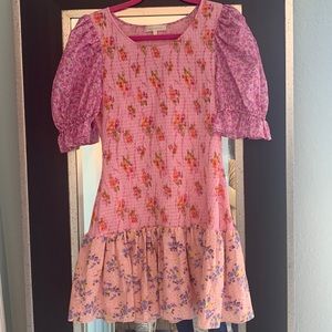 LoveShackFancy size large never worn pink purples beautiful mini dress